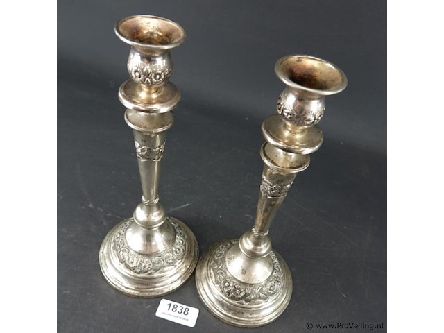 Paar verzilverde kandelaren - afbeelding 3 van  5