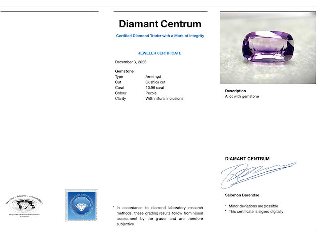 Paarse amethist 10.96 carat natuurlijke amethist - afbeelding 3 van  4