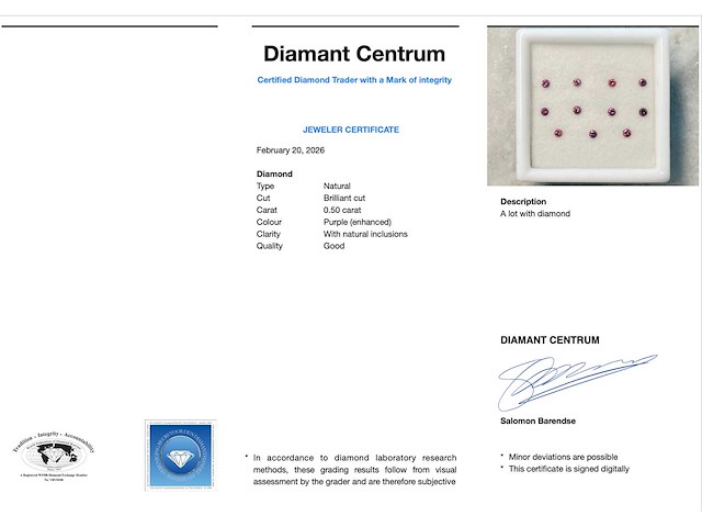 Paarse diamant 0.50 carat natuurlijke diamant - afbeelding 3 van  3