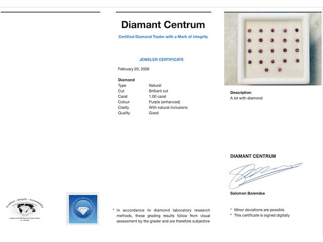 Paarse diamant 1.00 carat natuurlijke diamant - afbeelding 3 van  3