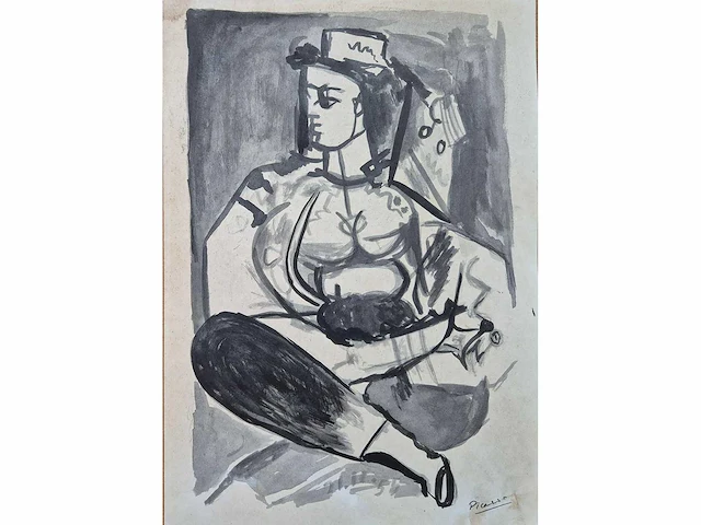 Pablo picasso - aquarel/inkt op papier - afbeelding 1 van  3
