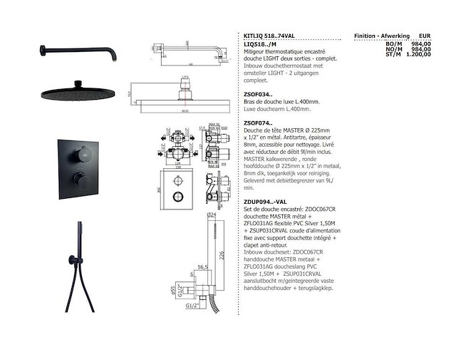 Paffoni - light - complete set - thermostatische inbouwdoucheset - afbeelding 3 van  7