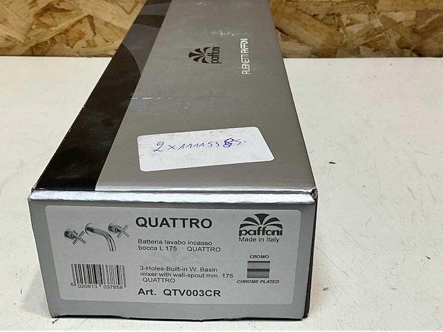 Paffoni quattro wandkraan chroom 3-gats 2-greeps vaste uitloop 175mm chroom - afbeelding 3 van  4