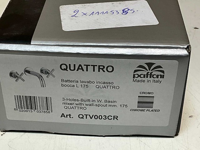 Paffoni quattro wandkraan chroom 3-gats 2-greeps vaste uitloop 175mm chroom - afbeelding 4 van  4