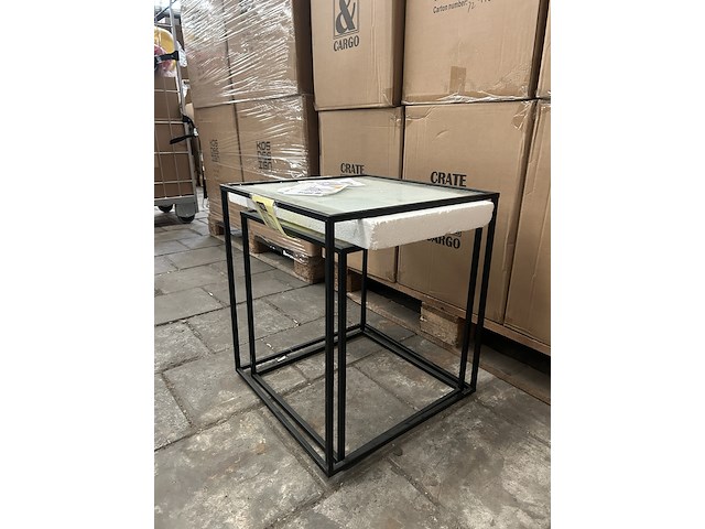 Pallet bijzettafels metaal, glas (8x set van 2) crate & cargo - afbeelding 7 van  8