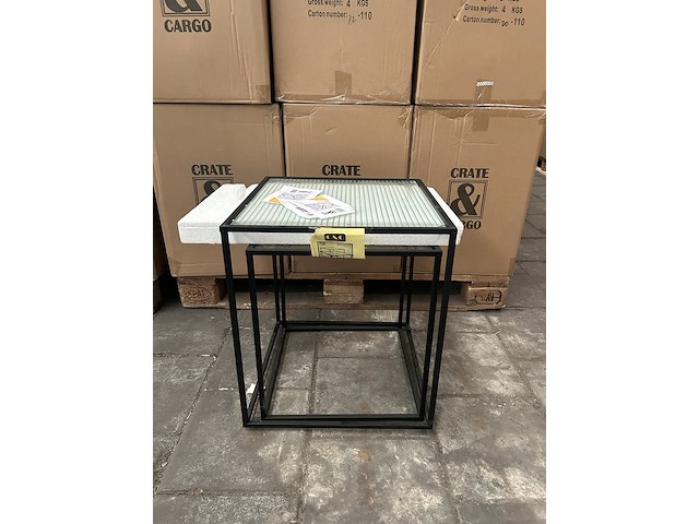 Pallet bijzettafels metaal, glas (9x set van 2) crate & cargo - afbeelding 5 van  6