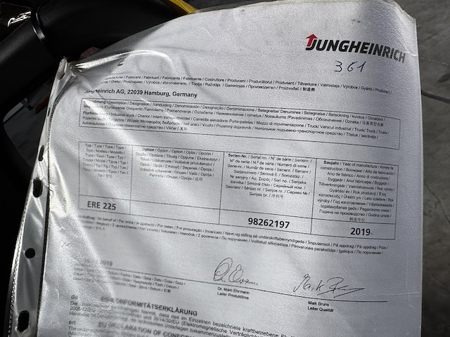 Pallet wagen jungheinrich, ere 225, geel, bouwjaar 2019, elektrisch - afbeelding 3 van  9