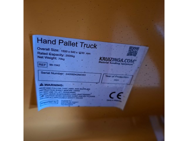 Palletwagen kruizinga, max 2500 kilo, bouwjaar 2024 - afbeelding 3 van  5