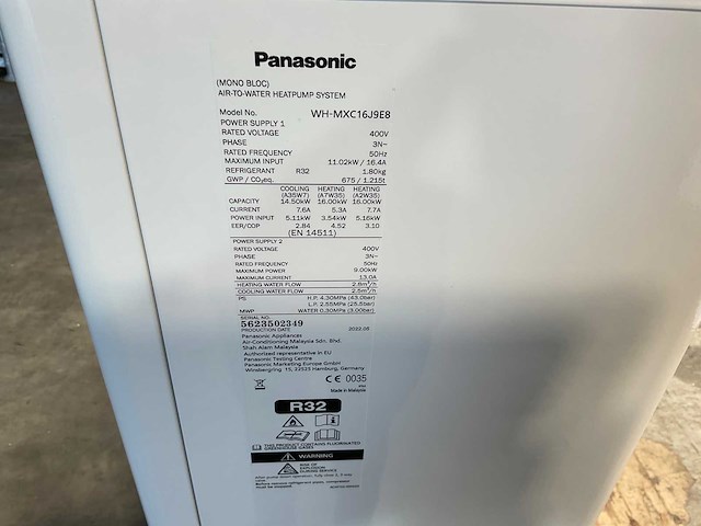Panasonic - aquarea j wh-mxc16j9e8 - monobloc warmtepomp 16kw - afbeelding 5 van  9