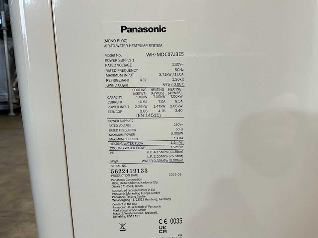 Panasonic - aquarea wh-mdc07j3e5 - lucht-water warmtepomp 7kw - afbeelding 1 van  1