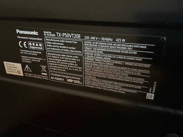 Panasonic tx-p50vt20e televisie - afbeelding 4 van  4