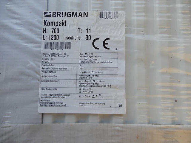 Paneelradiator, brugman, compact, wit, t11 700x1200 - afbeelding 3 van  5