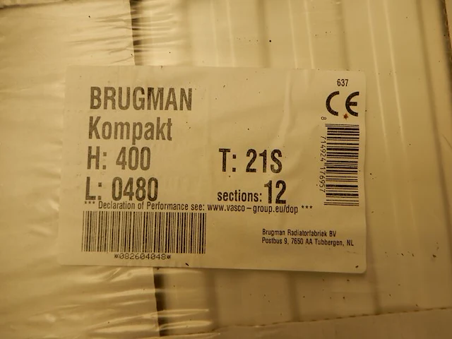 Paneelradiator, brugman, compact, wit, t21 400x480 - afbeelding 4 van  5