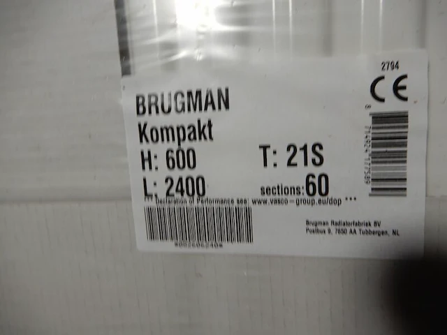 Paneelradiator, brugman, compact, wit, t21 600x2400 - afbeelding 3 van  5