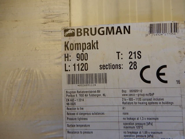 Paneelradiator, brugman, compact, wit, t21 900x1120 - afbeelding 3 van  5