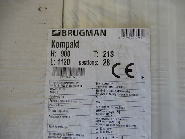 Paneelradiator, brugman, compact, wit, t21 900x1120 - afbeelding 3 van  5