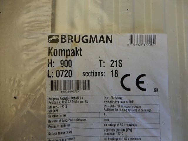 Paneelradiator, brugman, compact, wit, t21 900x720 - afbeelding 3 van  5