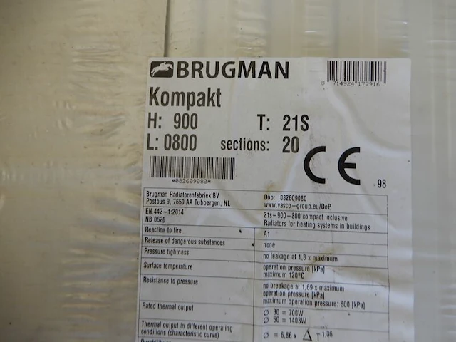 Paneelradiator, brugman, compact, wit, t21 900x800 - afbeelding 3 van  5