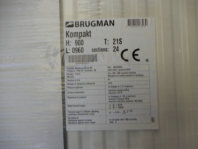 Paneelradiator, brugman, compact, wit, t21 900x960 - afbeelding 4 van  5