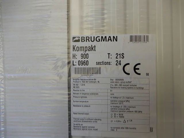 Paneelradiator, brugman, compact, wit, t21 900x960 - afbeelding 3 van  5