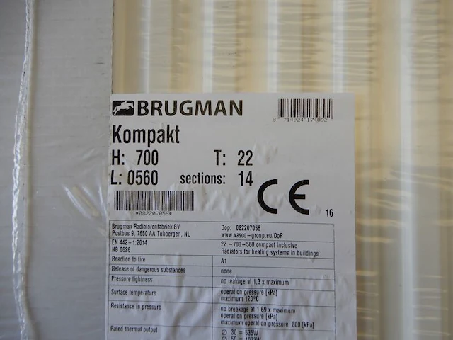 Paneelradiator, brugman, compact, wit, t22 700x560 - afbeelding 3 van  5