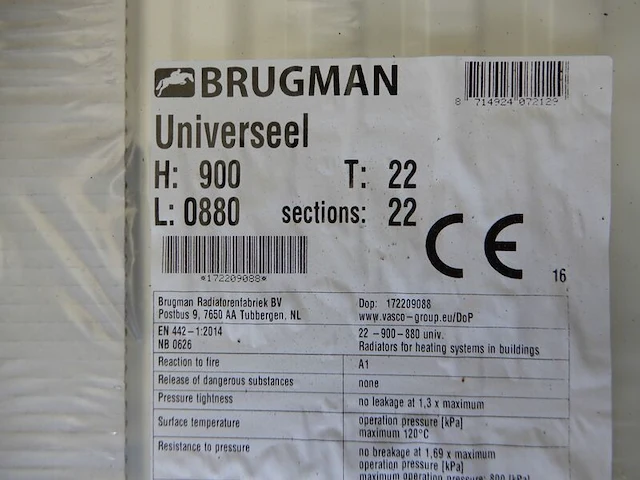 Paneelradiator, brugman, compact, wit, t22 900x880 - afbeelding 3 van  5