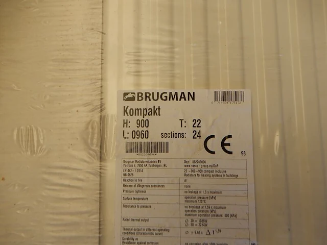 Paneelradiator, brugman, compact, wit, t22 900x960 - afbeelding 3 van  5