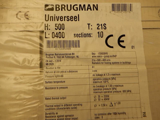 Paneelradiator, brugman, universeel compact, wit, t21 500x400 - afbeelding 4 van  4