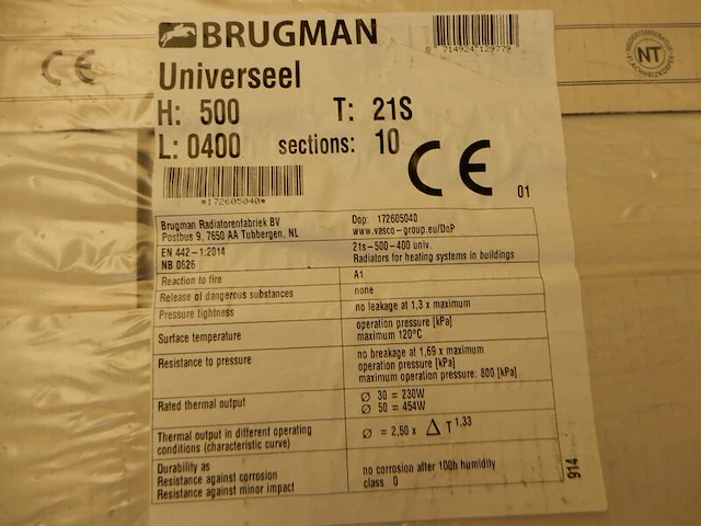 Paneelradiator, brugman, universeel compact, wit, t21 500x400 - afbeelding 3 van  3