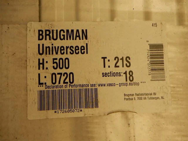 Paneelradiator, brugman, universeel compact, wit, t21 500x720 - afbeelding 4 van  4