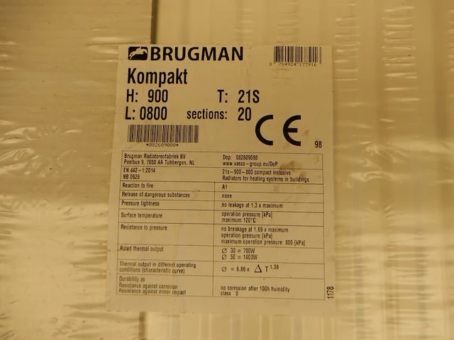 Paneelradiator, brugman, universeel compact, wit, t21 900x800 - afbeelding 4 van  4