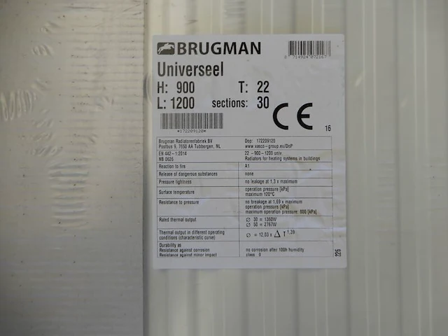 Paneelradiator, brugman, universeel compact, wit, t22 900x1200 - afbeelding 3 van  4