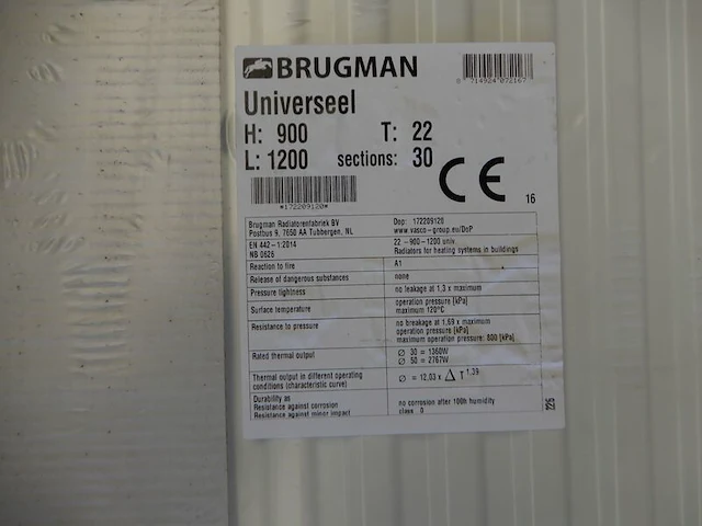 Paneelradiator, brugman, universeel compact, wit, t22 900x1200 - afbeelding 3 van  4