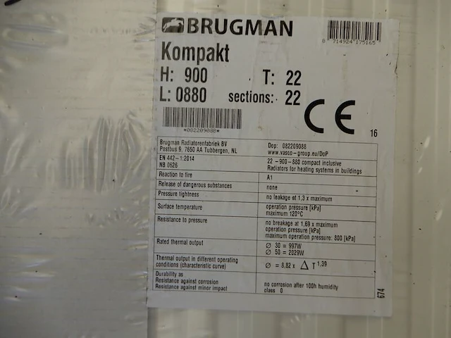 Paneelradiator, brugman, universeel compact, wit, t22 900x880 - afbeelding 3 van  4