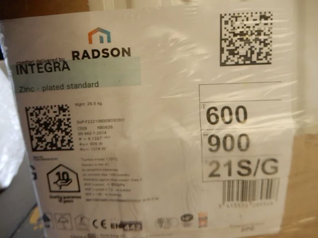 Paneelradiator, radson, integra left, wit, t21 600x900 - afbeelding 3 van  3