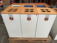 Papierbak / bekerdispenser wit met houten bovenblad (6x) - afbeelding 1 van  5