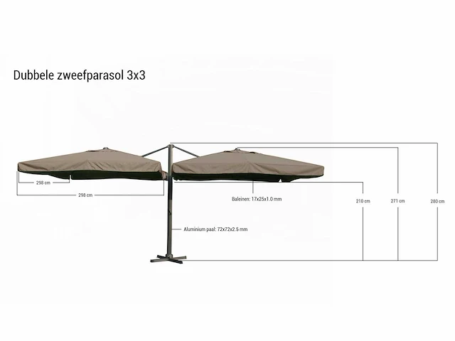 Parasol - aluminium frame, 300 grams brandvertragend doek - paralux - incl. parasolvoet; zelf te verzwaren - bellora - afbeelding 2 van  3