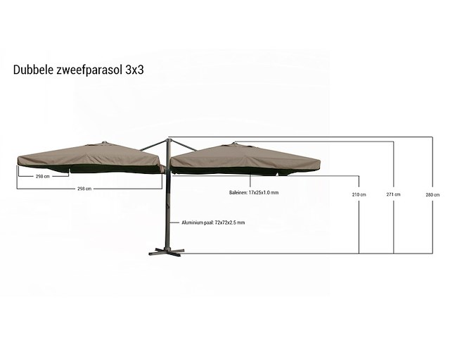 Parasol paralux, azurro, grijs - afbeelding 2 van  3