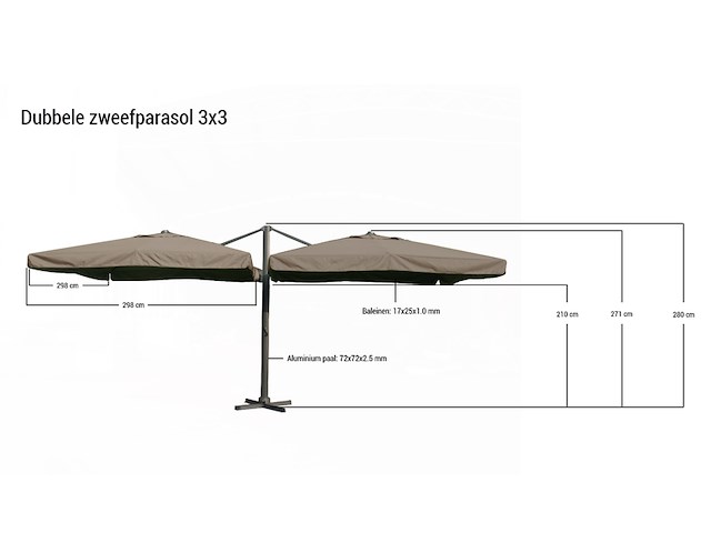 Parasol paralux, bellora, taupe / sandy - afbeelding 2 van  3