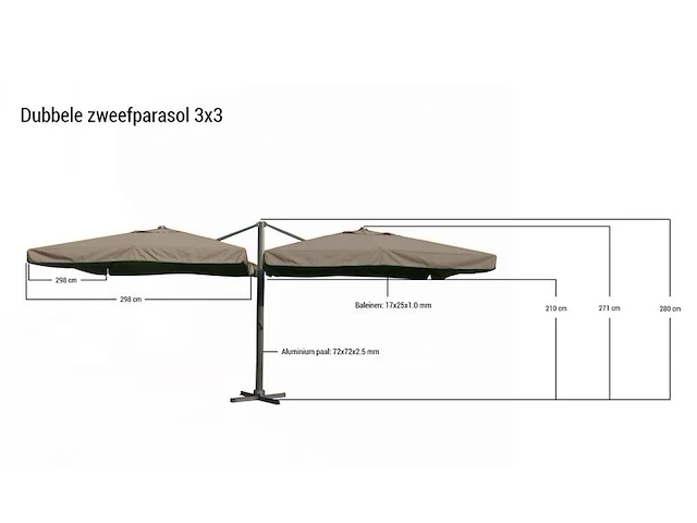 Parasol, paralux, bellora, taupe / sandy - afbeelding 2 van  3
