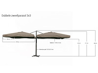 Parasol paralux, dubbel 3x3 m, zand - afbeelding 2 van  3