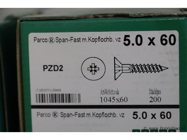 Parco span-fast spaanplaatschroef 5.0 x 60 - 6 dozen á 200 stuks - afbeelding 2 van  2
