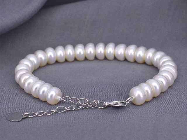 Parel armband met echte parels en een zilveren sluiting - juwelierskwaliteit - afbeelding 3 van  5