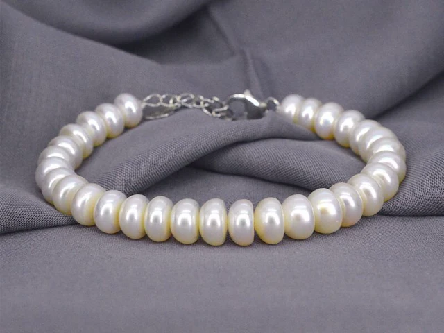 Parel armband met echte parels en een zilveren sluiting - juwelierskwaliteit - afbeelding 1 van  7