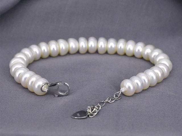 Parel armband met echte parels en een zilveren sluiting - juwelierskwaliteit - afbeelding 4 van  7