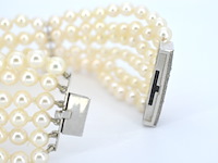 Parelarmband met platina slot met diamanten - afbeelding 4 van  6