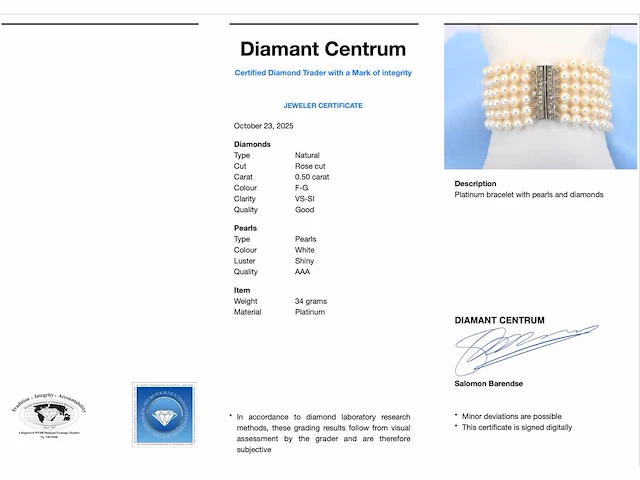 Parelarmband platina slot diamant - afbeelding 3 van  7