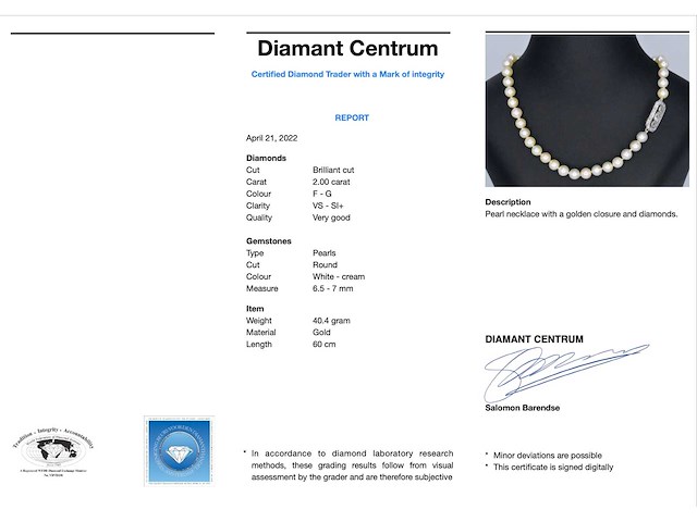 Parelsnoer met diamanten art deco sluiting - afbeelding 2 van  4