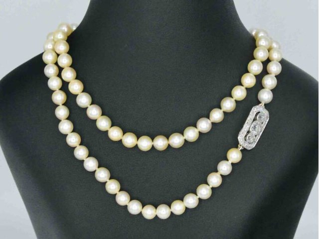 Parelsnoer met diamanten art deco sluiting - afbeelding 2 van  9