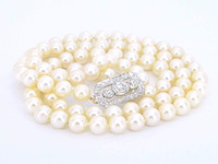 Parelsnoer met diamanten art deco sluiting - afbeelding 7 van  9